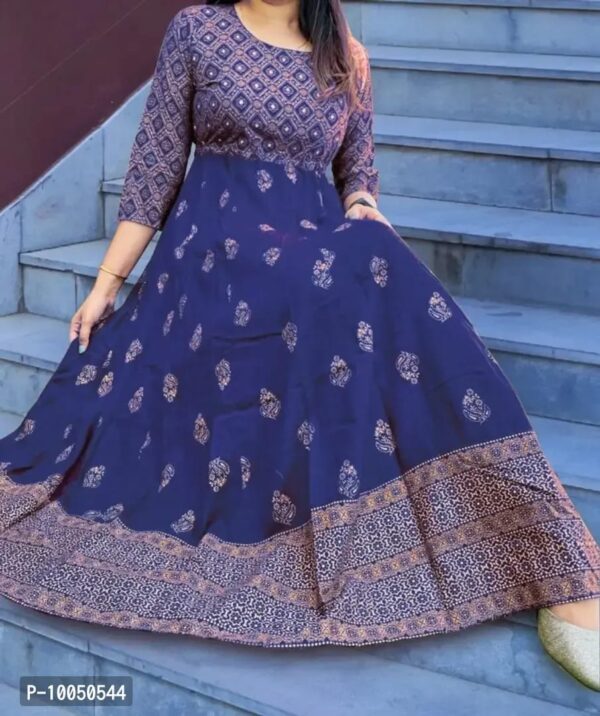 Women's Rayon Fabric Beautiful Block Printed Anarkali Kurti