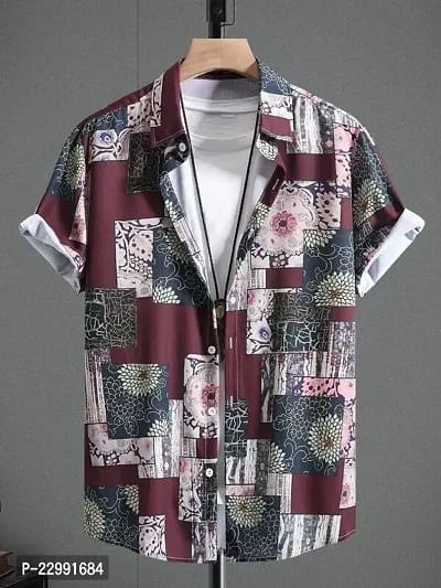 Classic Polyester Spandex Printed Casual Shirts for Men’s