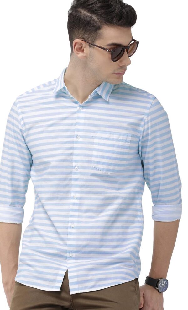 Men's Classic Fit Cotton Casual Super Striped Shirt for Men Full Sleeves (in, Alpha, M, Regular, Sky)