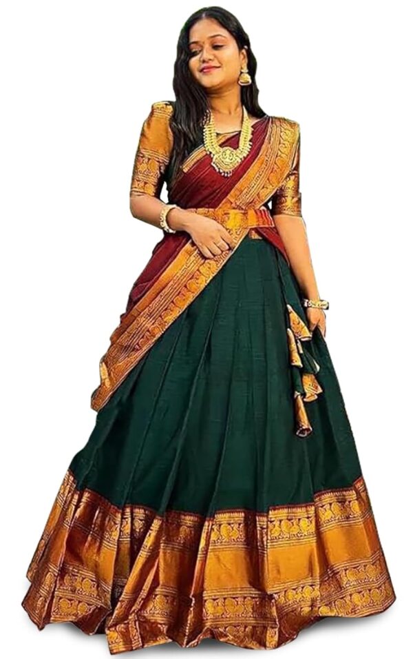 Women's Woven Design Jacquard Semi-Stitched Lehenga Choli With Duaptta (Colour Green) - Image 2