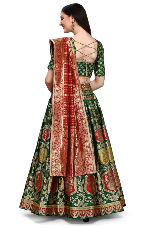 Women's Jacquard Semi-Stitched Lehenga choli (Kalash-D-Green_Green_Free Size) - Image 2