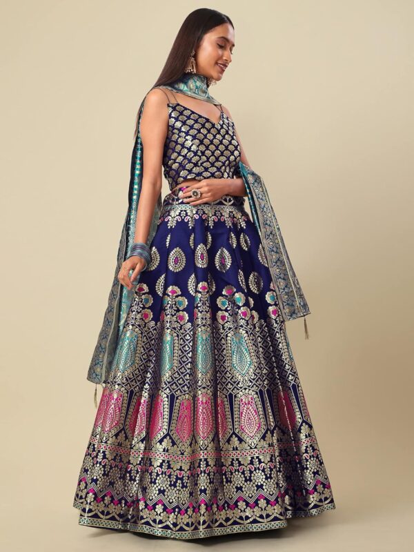 Women's Jacquard Semi-Stitched Lehenga choli (Chahat-Navy-Blue_Navy-Blue_Free Size) - Image 2