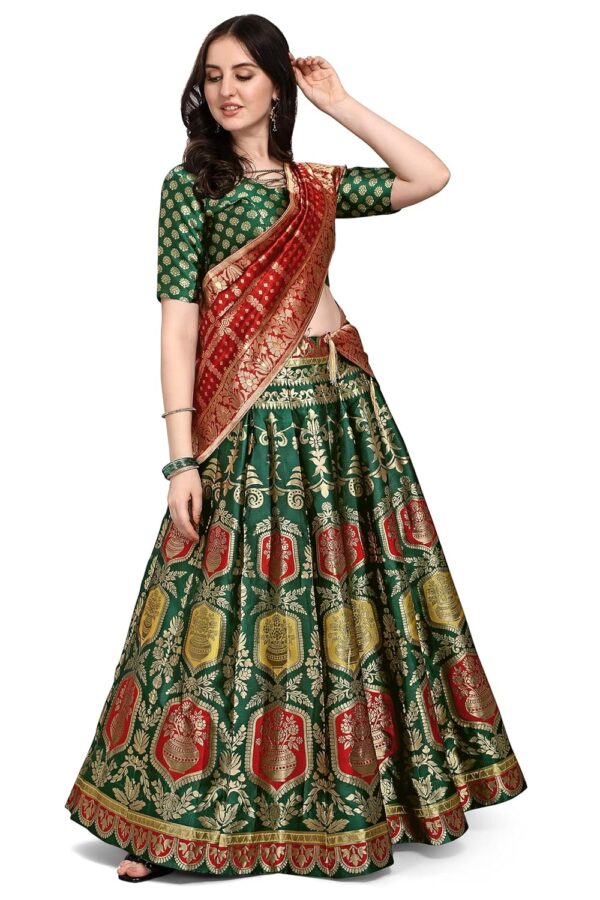 Women's Jacquard Semi-Stitched Lehenga choli (Kalash-D-Green_Green_Free Size)