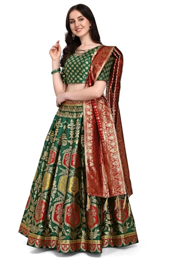 Women's Jacquard Semi-Stitched Lehenga choli (Kalash-D-Green_Green_Free Size) - Image 4