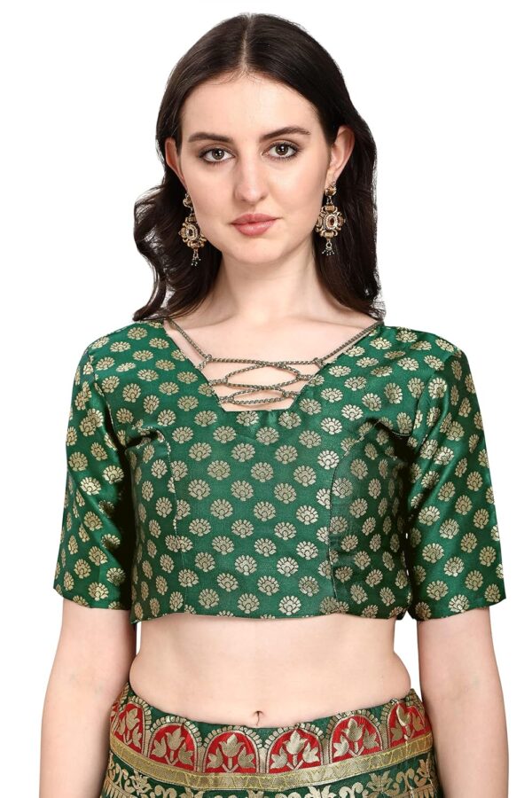 Women's Jacquard Semi-Stitched Lehenga choli (Kalash-D-Green_Green_Free Size) - Image 5