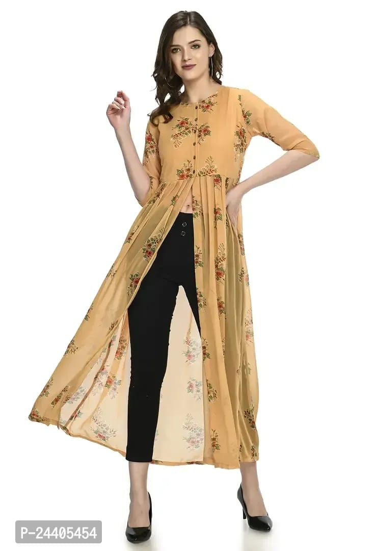 Womens Mustard Georgette Front Open Dress