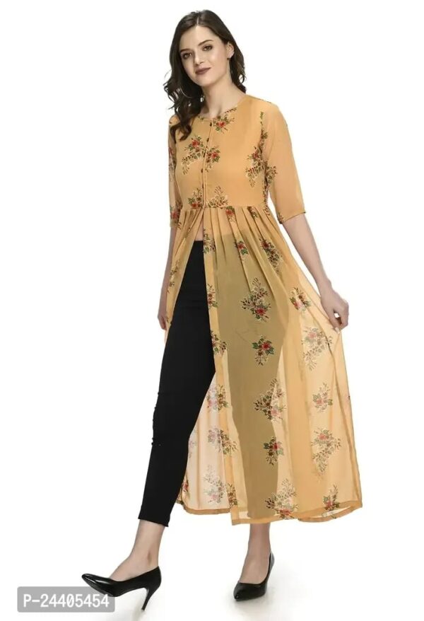 Womens Mustard Georgette Front Open Dress - Image 4