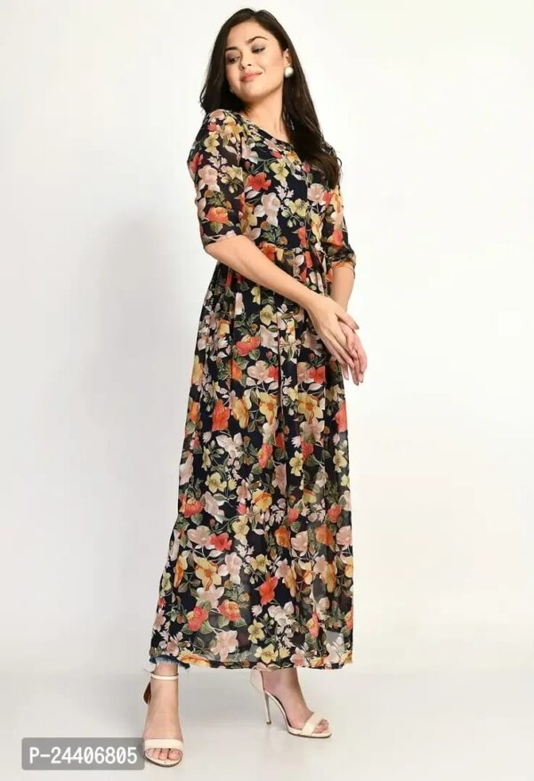 Stylish georgette Multicoloured Floral Printed Dress For Women - Image 4