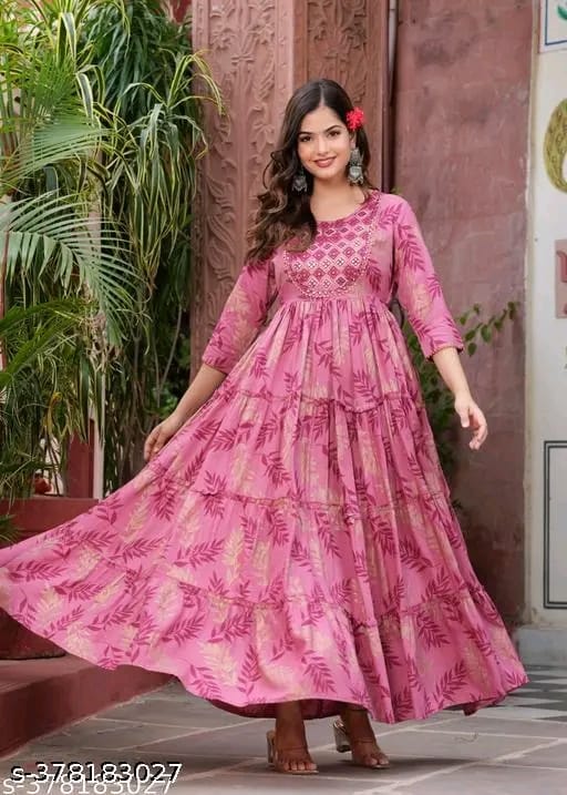 A Beautiful Premium Sequence Embroidery work Anarkali long kurti